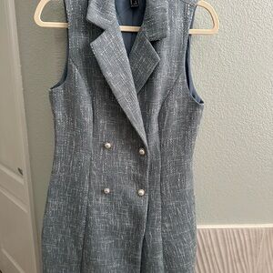 Forever 21 Blue Tweed Vest with Pearl Accents